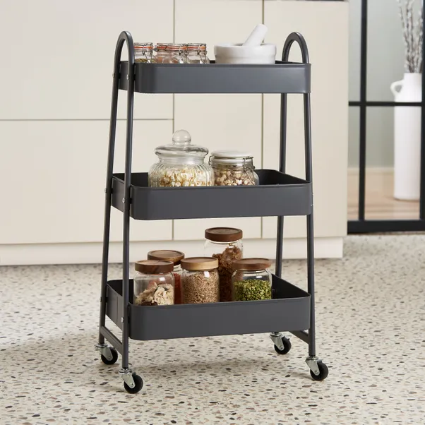 Dunelm, Grey 3 Tier Metal Trolley