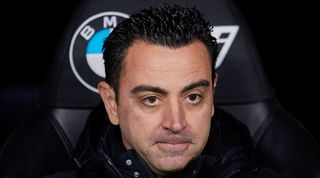 Barcelona coach Xavi Hernandez during his side's 1-0 win at Real Madrid at the Santiago Bernabeu in March 2023.