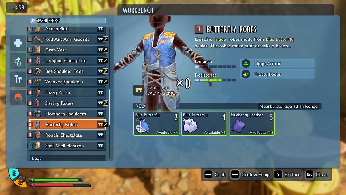 Grounded 2 best armour: The Butterfly Robes recipe shown in the workbench interface.