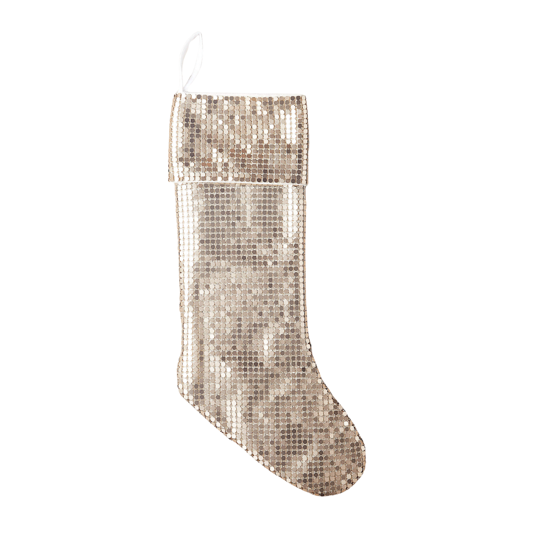CB2, Lumina Champagne Gold Chain Metal Christmas Stocking