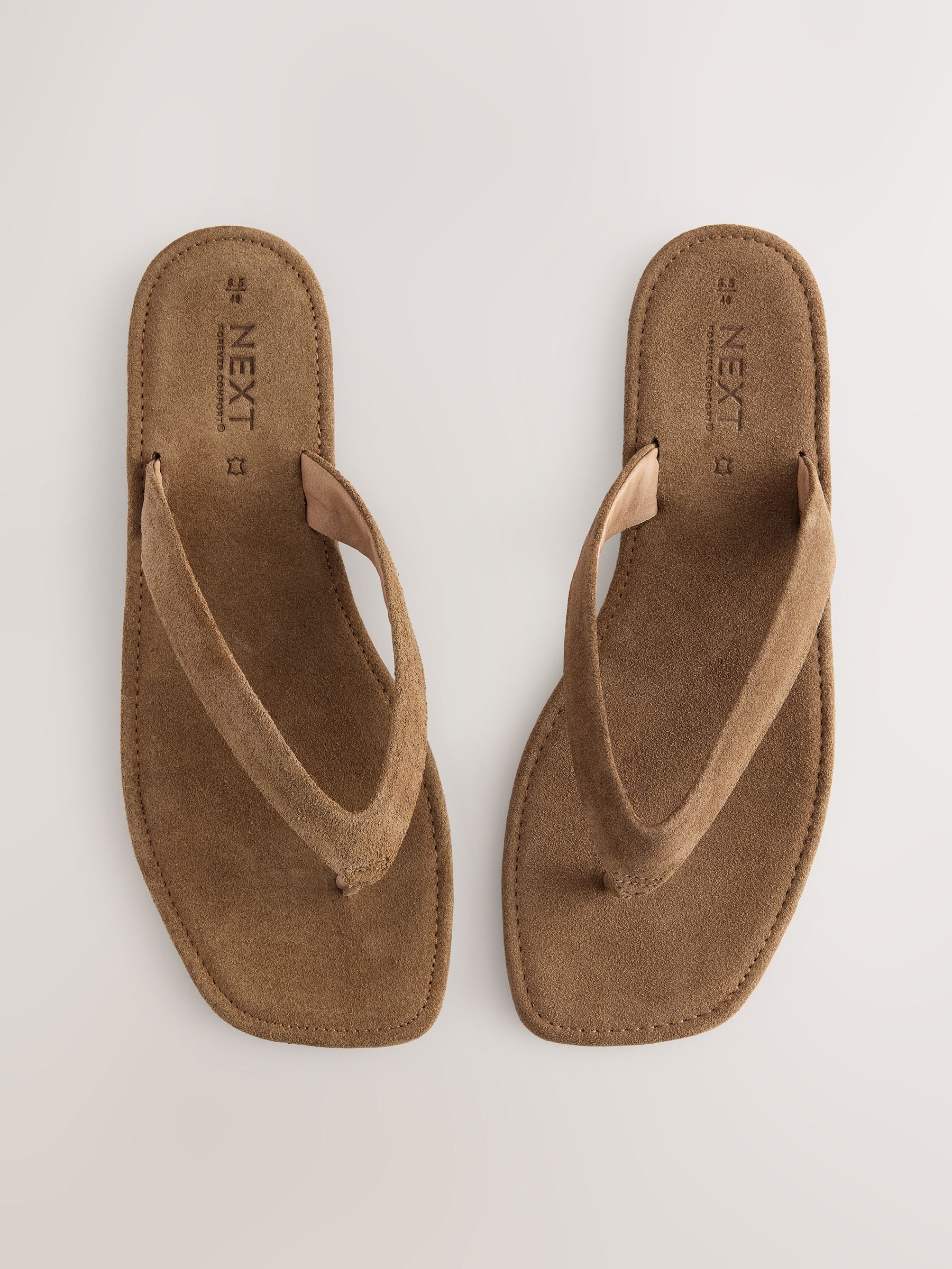 Tan Brown Suede Standard/wide Fit Forever Comfort® Square Toe Thong Sandals