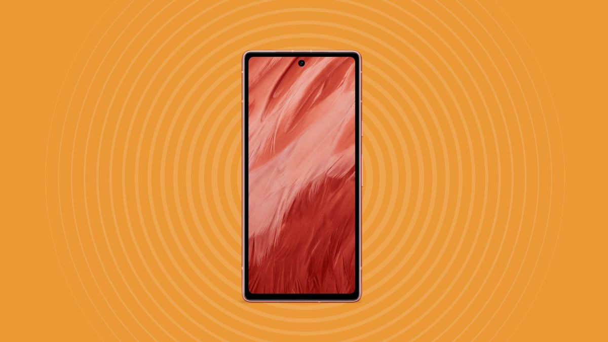 Google Pixel 7a on orange background