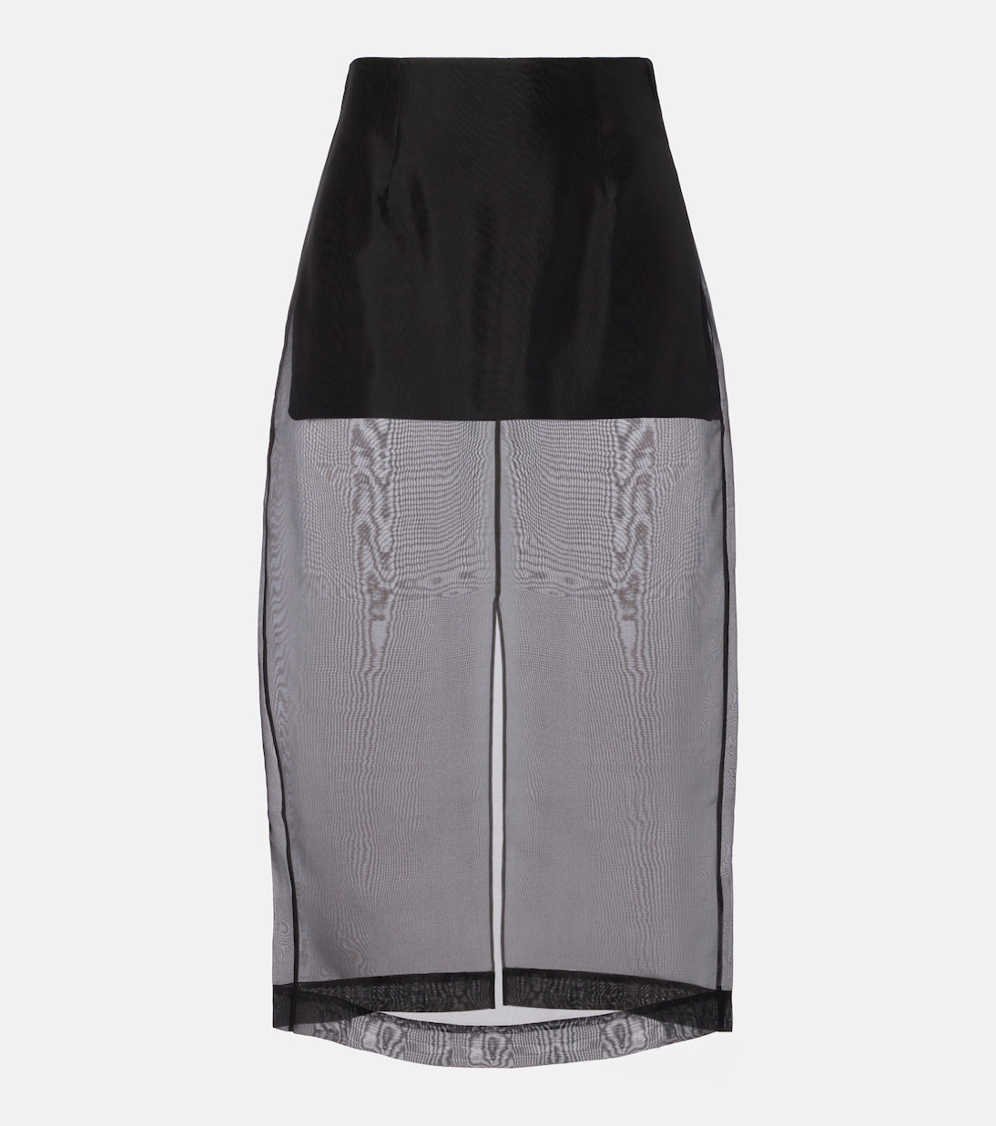 High-Rise Silk Organza Midi Skirt in Black - Frame
