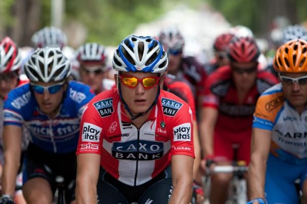 Matti Breschel (Saxo Bank) sitting on the front of the bunch.
