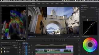Video of archway in Latin America being edited in Premiere Pro interface