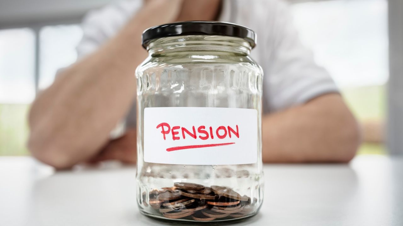 Jar of coins with pension label