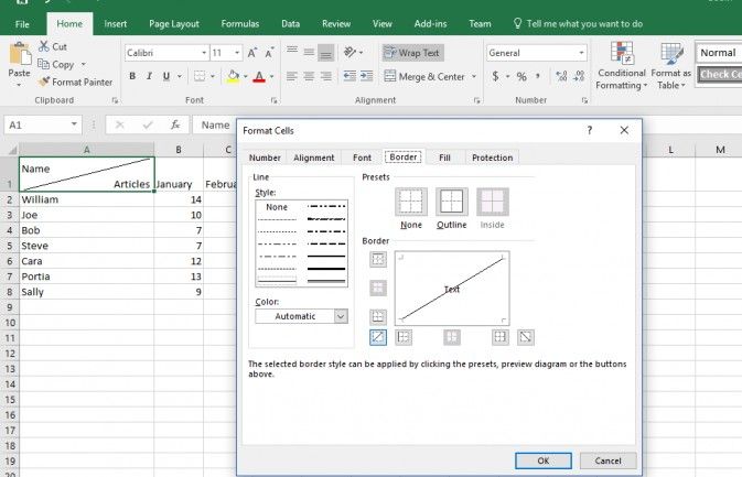 put a diagonal line in excel for mac
