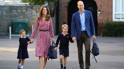 Princess Charlotte, Kate Middleton, Prince George, and Prince William walk to school dropoff. Aaron Chown / WPA Pool for Getty Images
