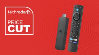 Fire TV Stick 4k on red background