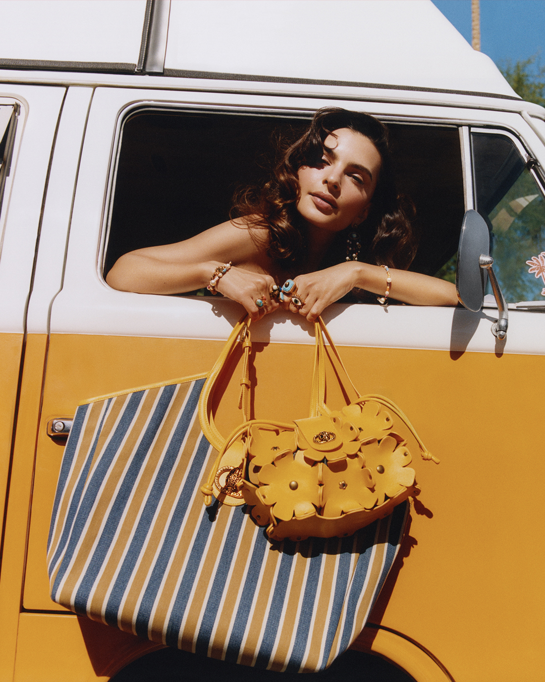 Emily Ratajkowski starring in Kurt Geiger's High Summer 2025 campaign.