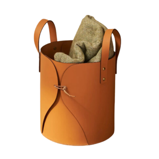 Folding Leather Basket, Cylinder