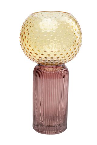pink glass shapely vase with fluted glass and spots 