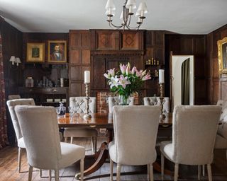 Panelled dining room in country house in Wiltshire