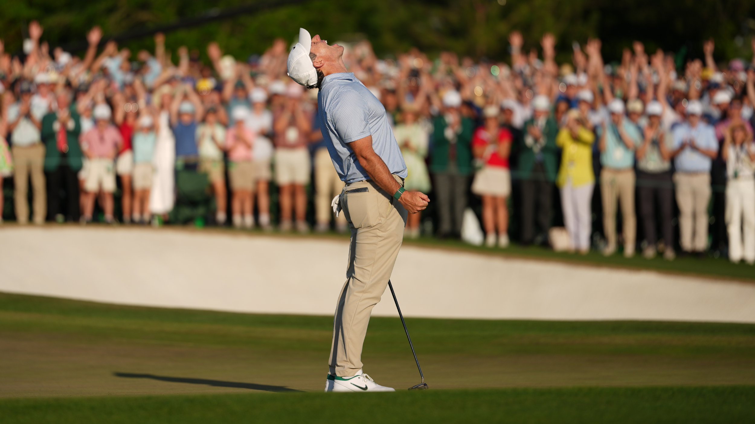 Rory McIlroy celebrates winning The Masters