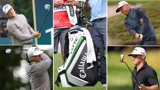 Alex Noren's golf bag with him hitting shots around it