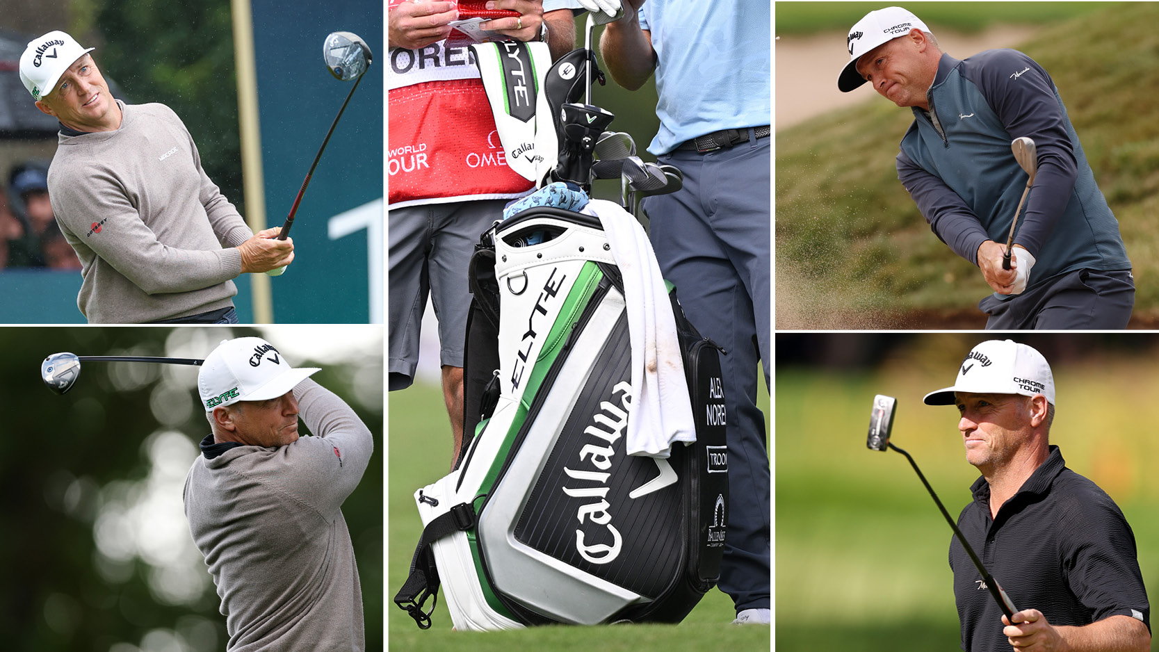 Alex Noren&#039;s golf bag with him hitting shots around it