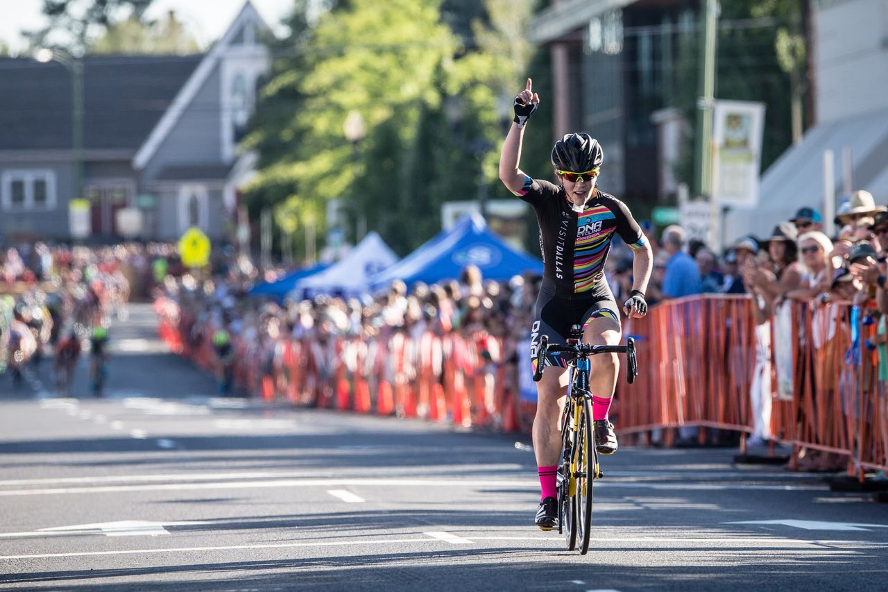 Clare Rose (DNA) wins stage 4 of the Cascade Cycling Classic.