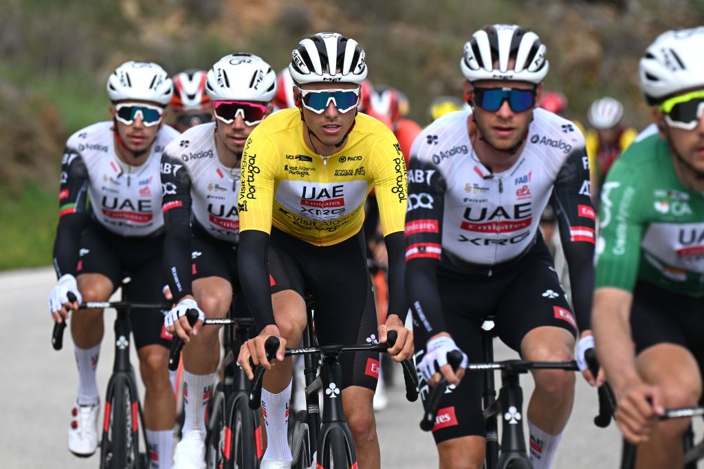 TAVIRA PORTUGAL FEBRUARY 21 Jan Christen of Switzerland and UAE Team Emirates XRG Yellow Leader Jersey competes during to the 51st Volta ao Algarve em Bicicleta Stage 3 a 1835km stage from Vila Real Santo Antonio to Tavira on February 21 2025 in Tavira Portugal Photo by Tim de WaeleGetty Images