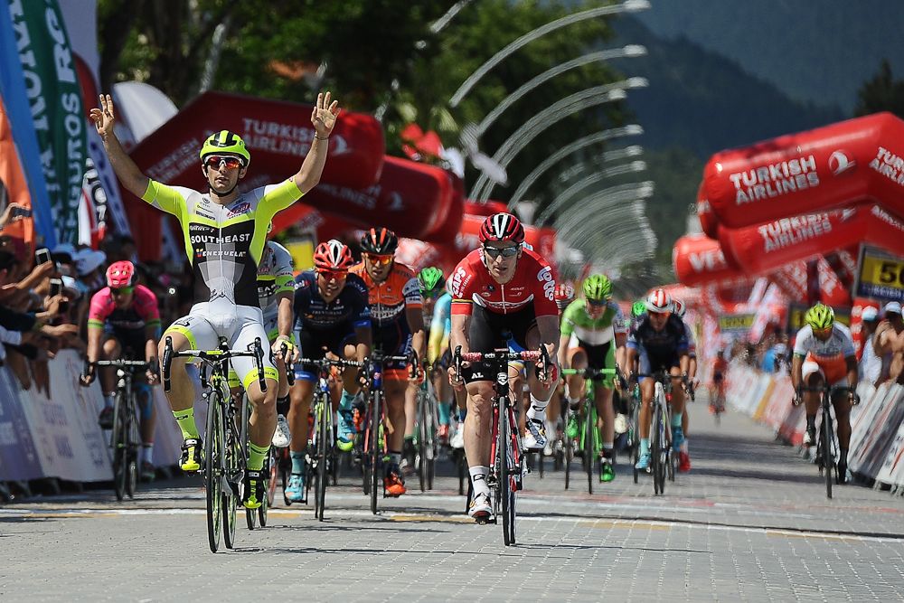 Jakub Mareczko of Southeast-Venezuela reacts after winning Stage 5 of the 2016 Tour of Turkey
