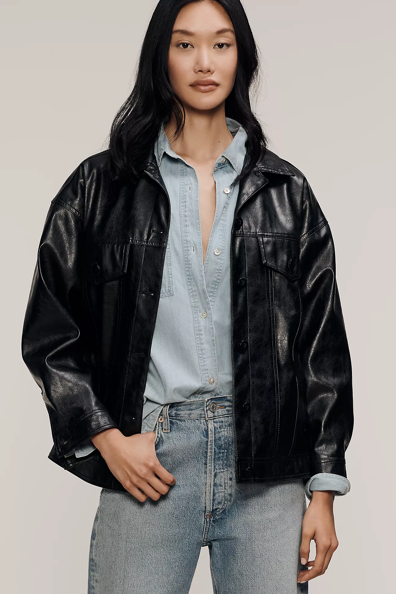 The Weston Faux Leather Boyfriend Jacket by Pilcro