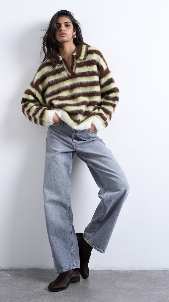 Topshop, Knitted v neck fluffy polo