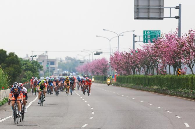 The moment of eventual stage winner Zachary Bell's attack with Takero Terasaki after 39km of racing