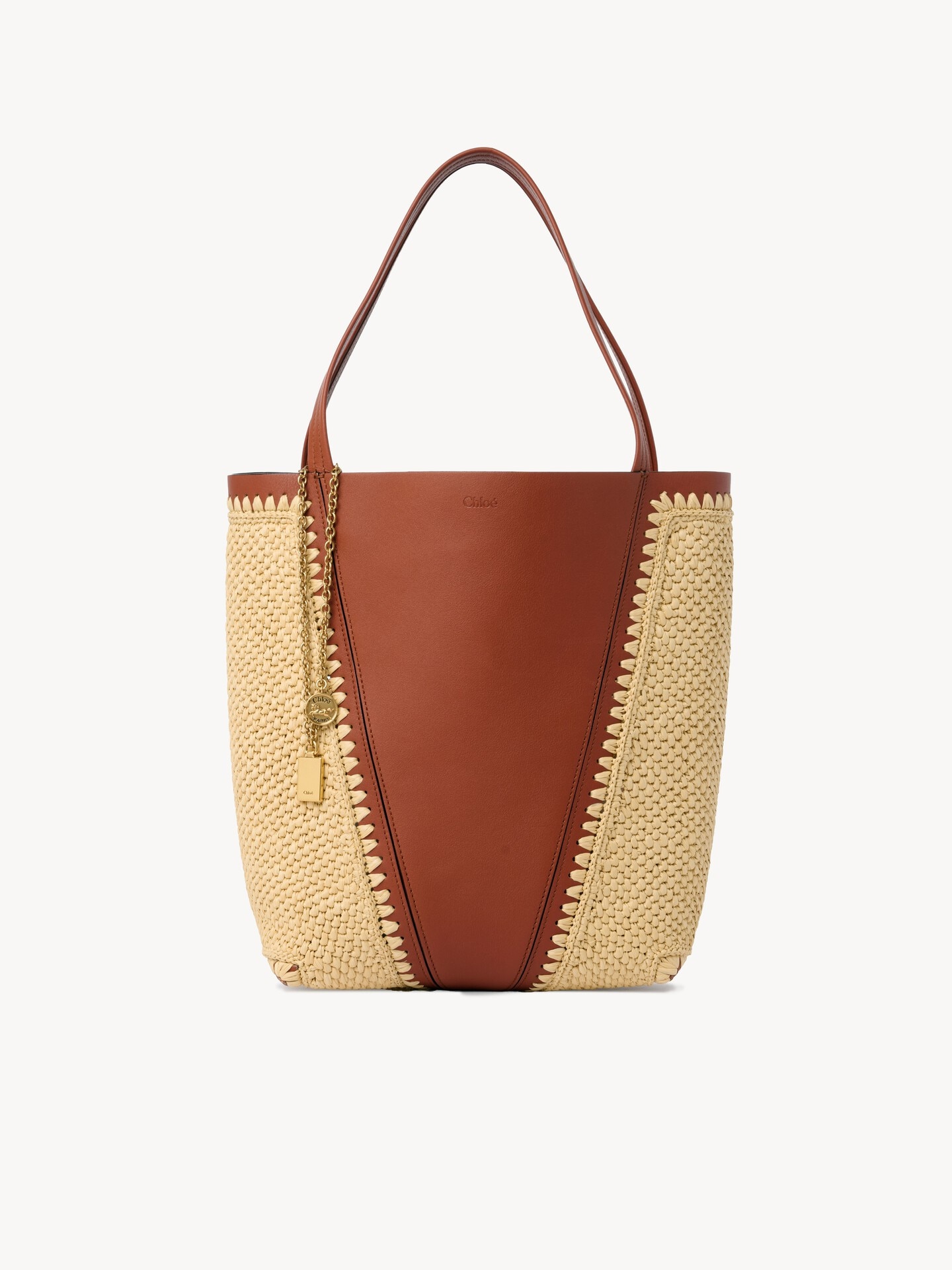 Chlo&amp;eacute; Spin Tote Bag in Raffia-Effect &amp;amp; Leather