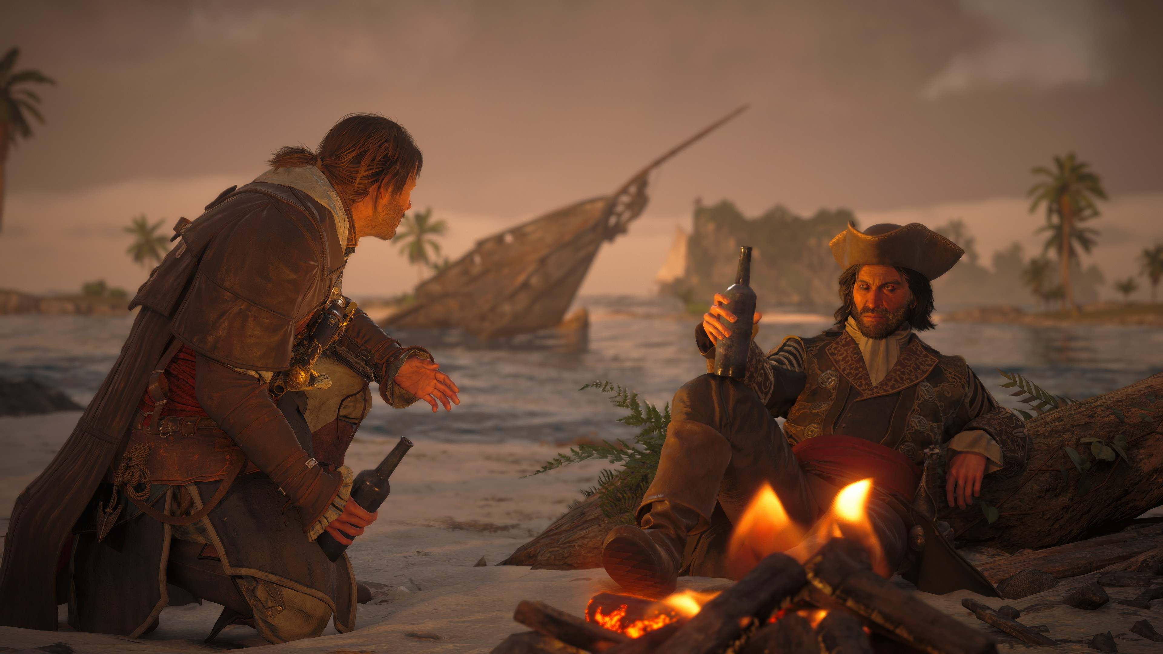 Assassins Creed Black Flag Resynced gameplay screenshot of Edward and Edward having a drink.