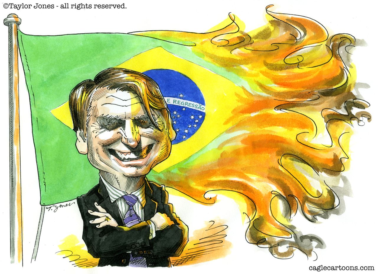 Political Cartoon Jair Bolsonaro Brazil Amazon Forest Fire