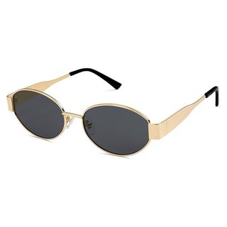 Sojos Retro Oval Sunglasses for Women Men Trendy Sun Glasses Classic Shades Uv400 Protection Sj1217 Gold/grey Lens