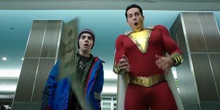 Jack Dylan Grazer as Freddy Freeman and Zachary Levi as Shazam!