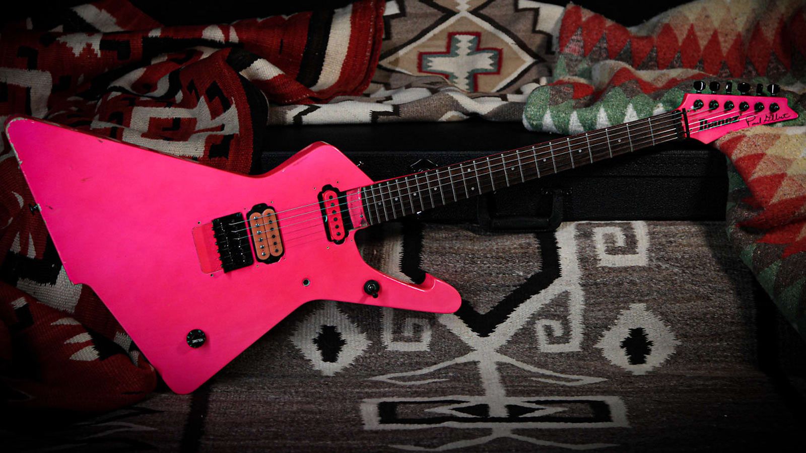 Paul Gilbert's 1987 Custom Ibanez pink 'Ice-Stroyer' is up for