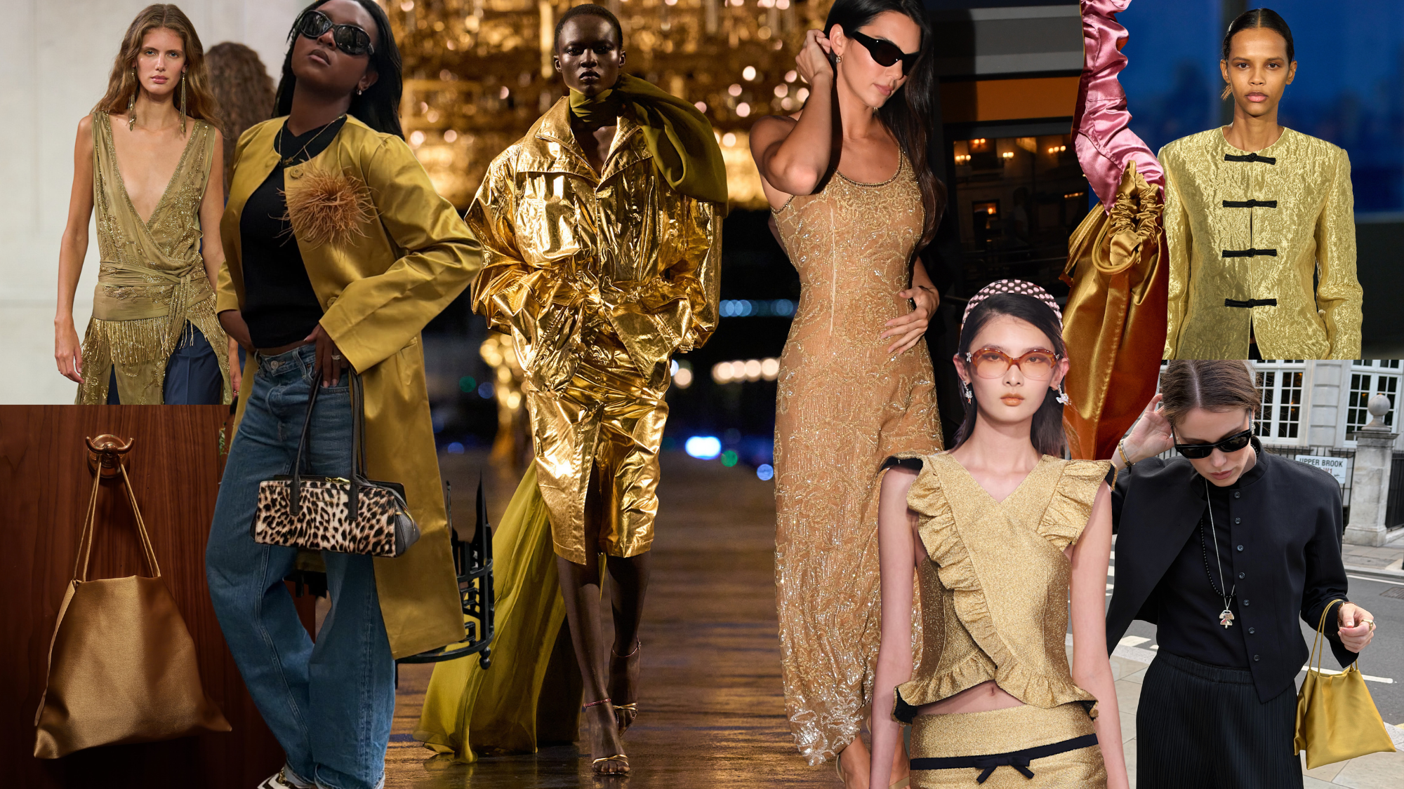 A collage of the gold colour trend. 