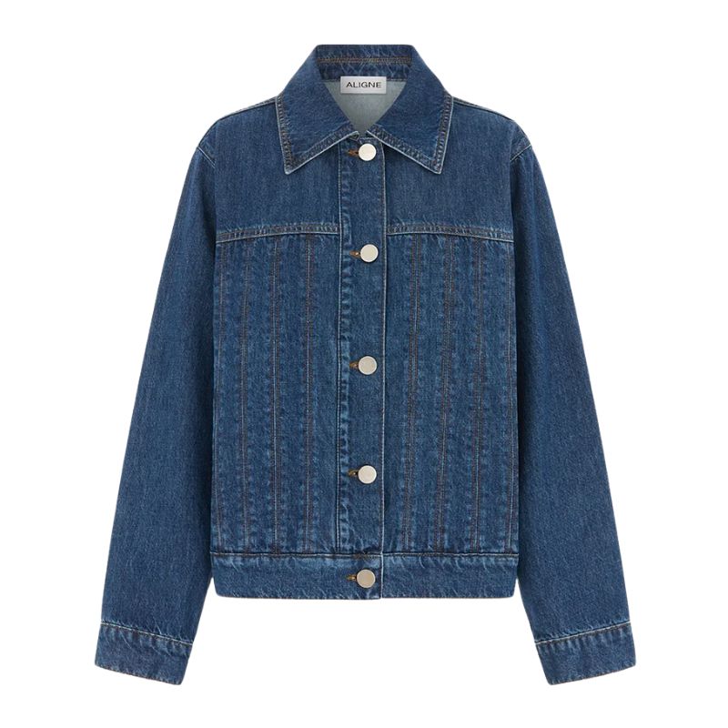 A cut out of a denim trucker jacket by Aligne