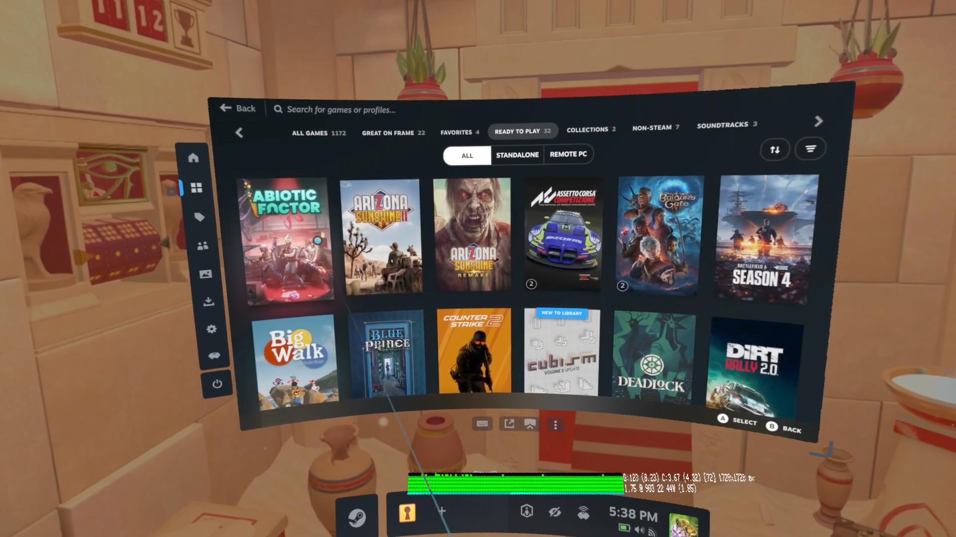 The Steam Frame's UI, powered by SteamOS.