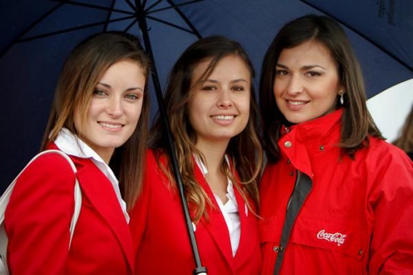 The rain didn't scare off the podium girls.