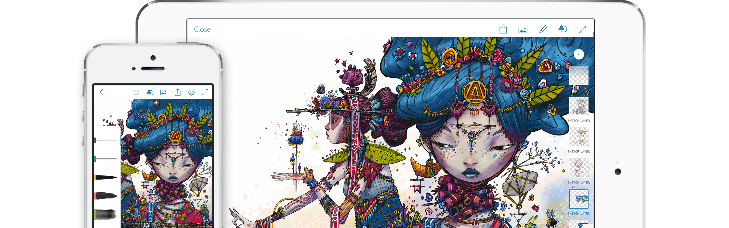 Create digital artwork on the move using free app Photoshop Sketch