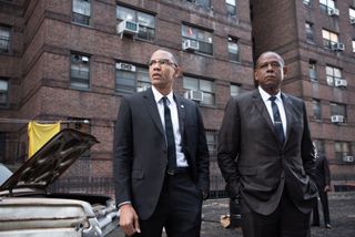 Nigel Thatch (l.) as Malcolm X and Forest Whitaker as Bumpy Johnson in Epix’s Godfather of Harlem.