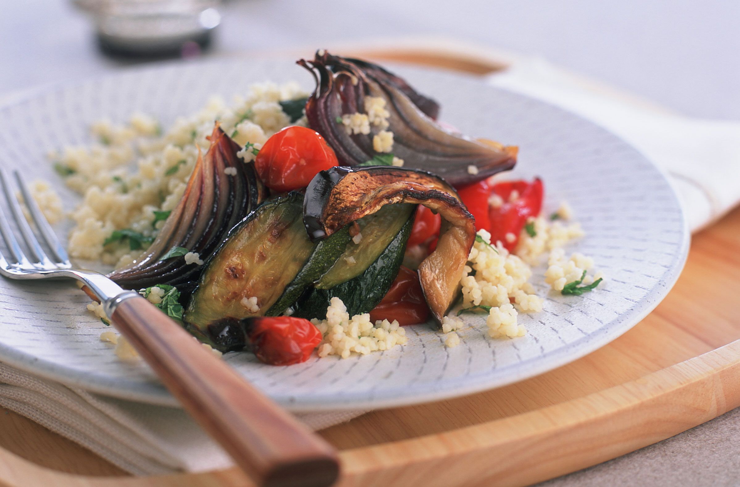 Roasted mediterranean vegetables with mint couscous recipe