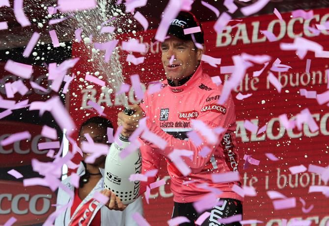 Cadel Evans (BMC) in pink after the stage to Montecopiolo