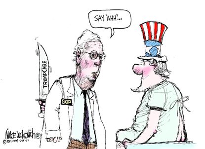 Political cartoon U.S. GOP health care AHCA Uncle Sam