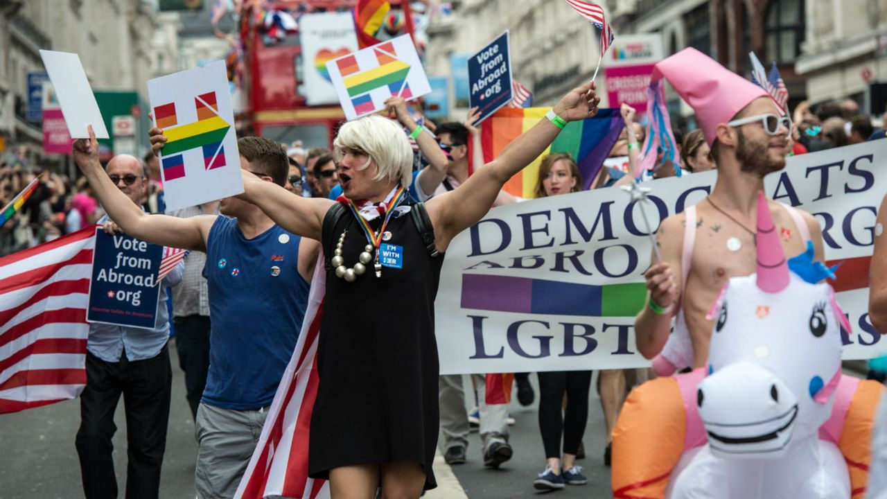 People celebrating Pride in London