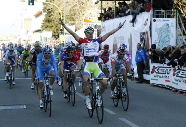 Peter Sagan (Liquigas-Cannondale) celebrates his third stage win