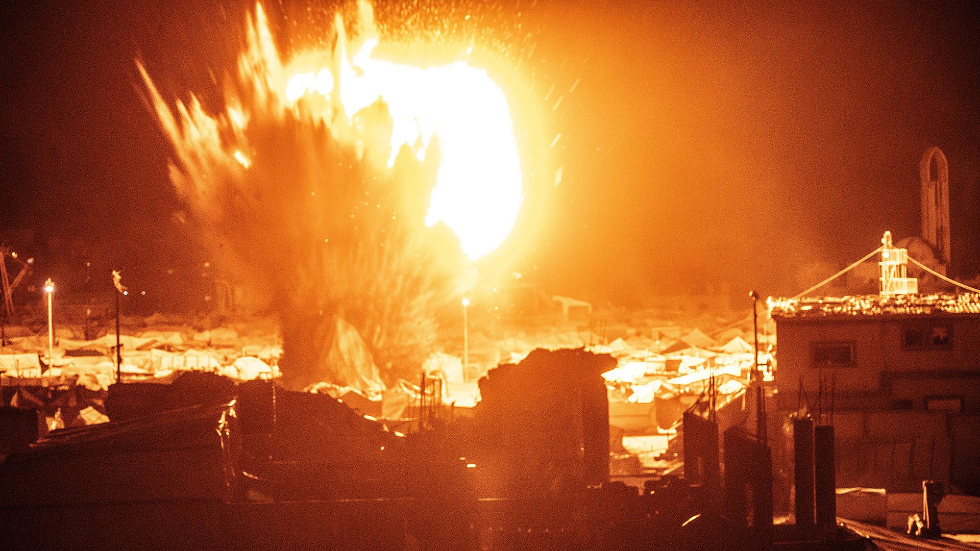 
                                An Israeli airstrike hits a camp for displaced Palestinians in Gaza City, Palestine
                            