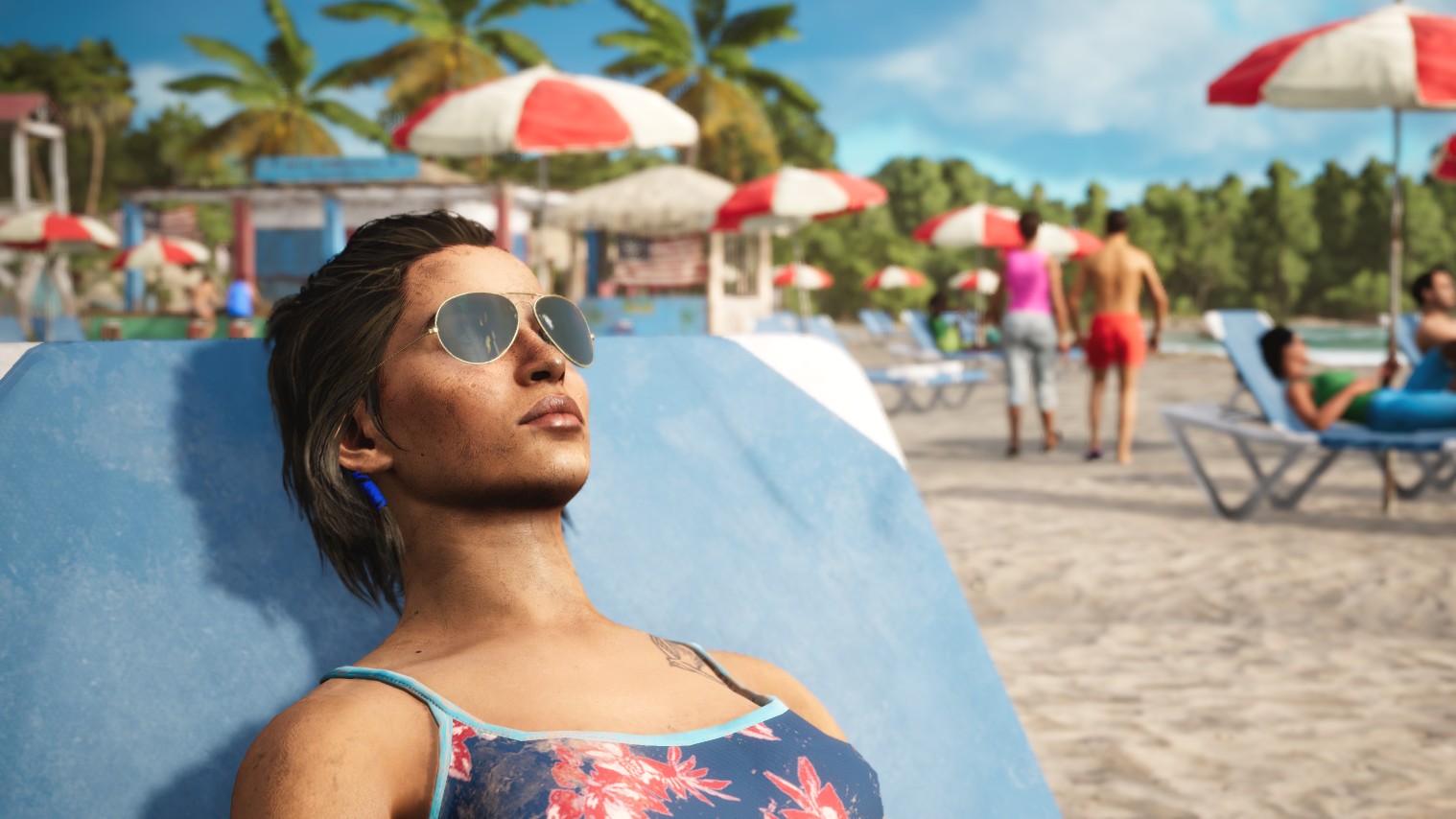 far cry 6 character relaxing at the beach