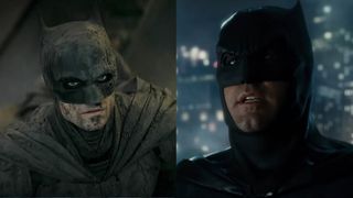 Robert Pattinson and Ben Affleck's Batman side by side.