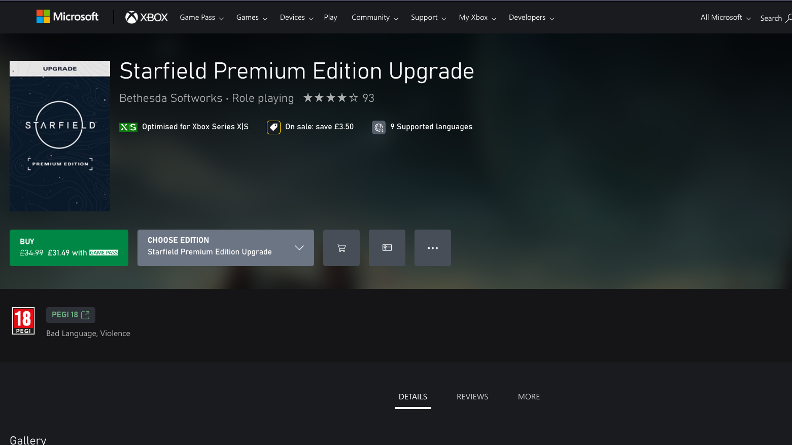 Actualización de la edición Starfield Premium