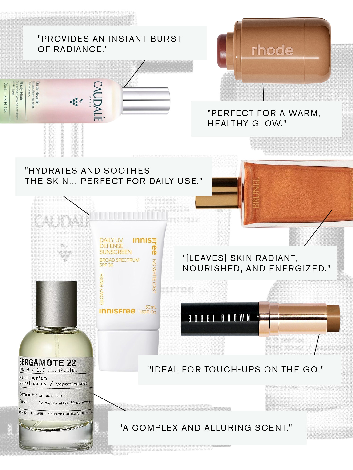 Collage of Jasmine Tookes's favorite beauty products.