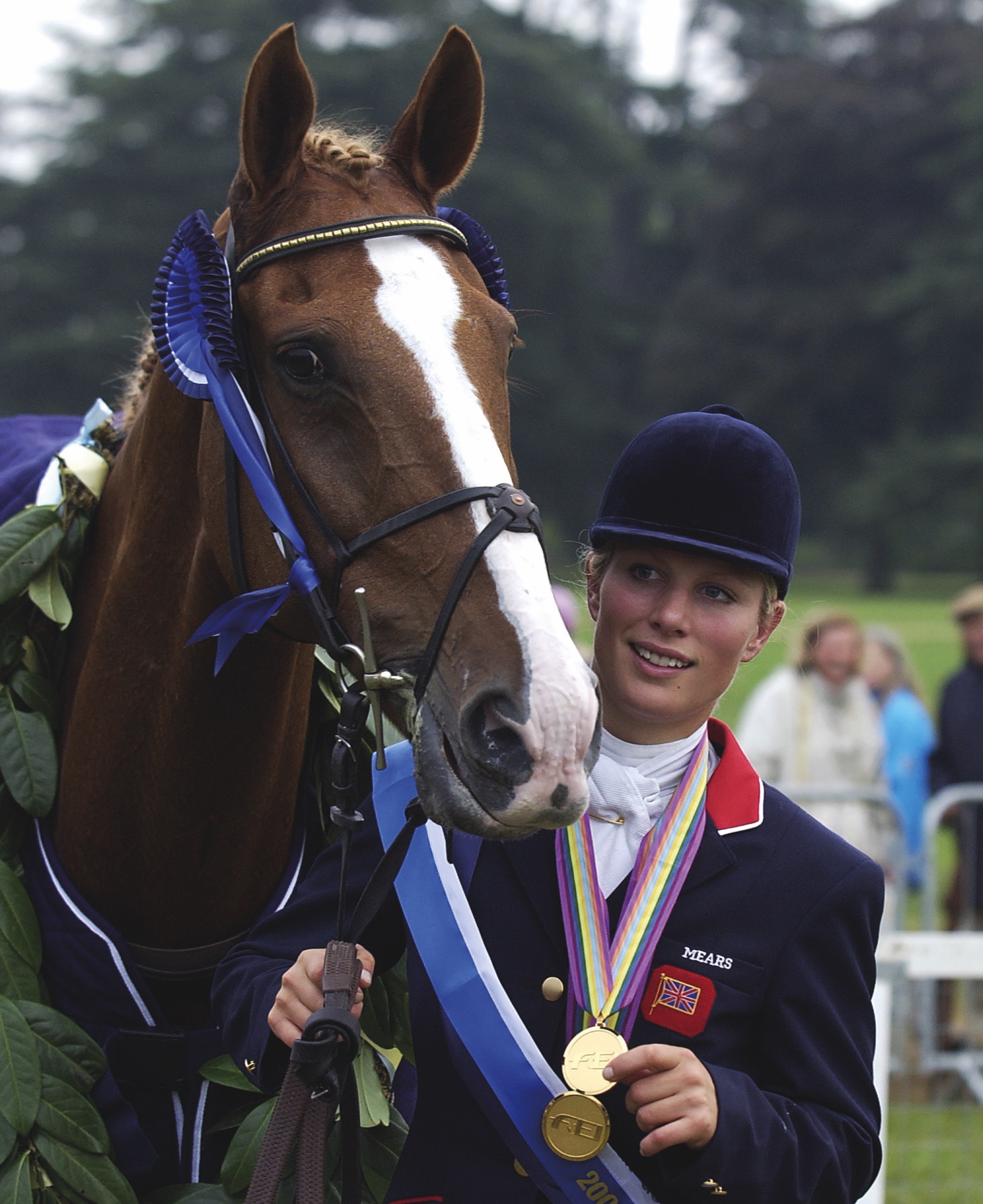 Zara Tindall (n&amp;eacute;e Phillips) and Toytown with their medals after winning double gold at the 2005 European Championships.