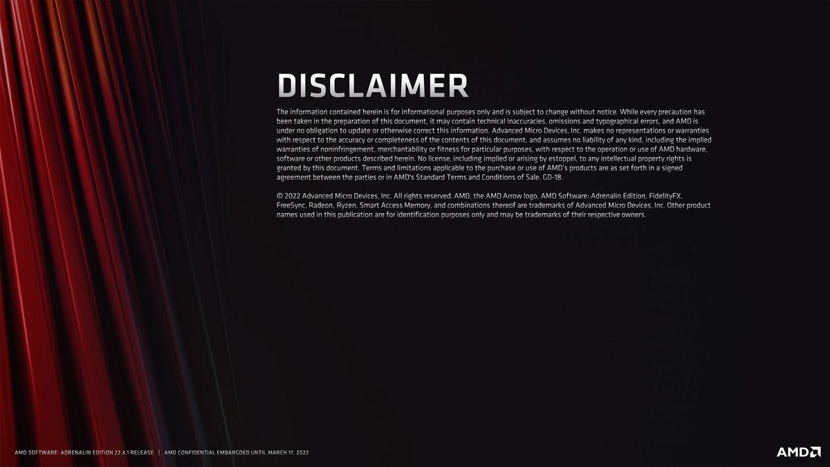 Slide deck for AMD Software Adrenalin Edition 22.3.1 with RSR and FSR 2.0